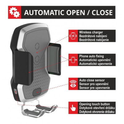 COMPASS Držiak telefónu Luke-X, bezdrôtové nabíjanie, silver