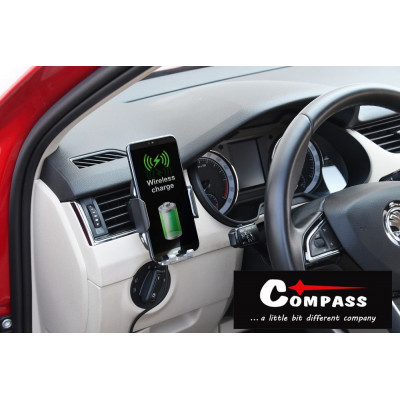 COMPASS Držiak telefónu Luke-X, bezdrôtové nabíjanie, silver