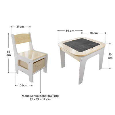 Detský stôl a stoličky s úložným priestorom a doskou