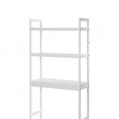 Bambusová a oceľová polica, 3 poschodia, biela, 63×26×170 cm