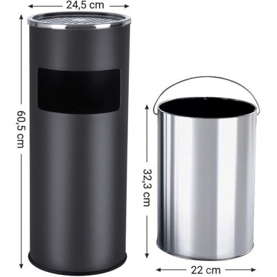 Kovový odpadkový kôš s popolníkom, objem 30 l, čierny, nerez