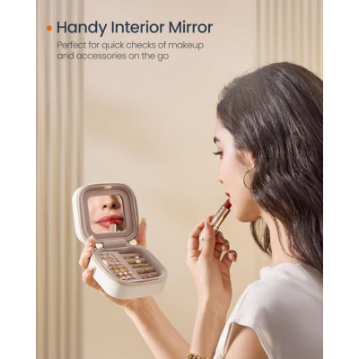 Malá cestovná šperkovnica so zrkadlom a priehradkami, biela