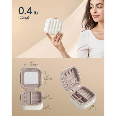 Malá cestovná šperkovnica so zrkadlom a priehradkami, biela