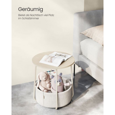 Okrúhly stolík s látkovým košom, 45x50 cm, krémovo biely