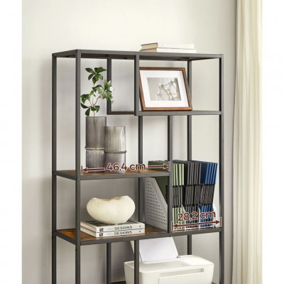 Rustikálna knižnica, 6 políc, 180 cm, hnedá/čierna