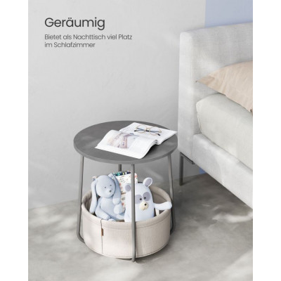 Okrúhly odkladací stolík s látkovým košom, šedý, 45×51 cm