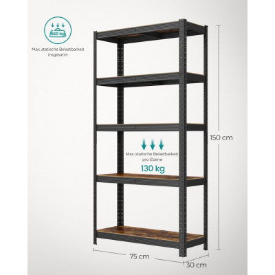 SONGMICS Regálová jednotka 150 × 75 × 30 cm, hnedo-čierna