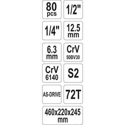 Skrinka s náradím 1/2 , 1/4  - 80 ks