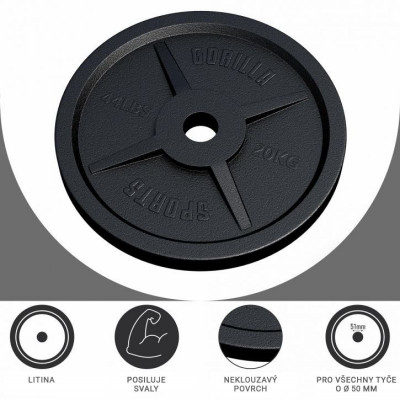Gorilla Sports Záťažový kotúč 50/51 mm, liatina, 20 kg