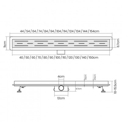 Aquamarin Sprchový podlahový žľab prerušovaný, 130 cm
