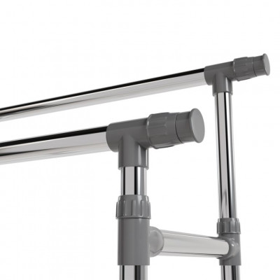 Kovový stojan na oblečenie na kolieskach, 2 tyče + police