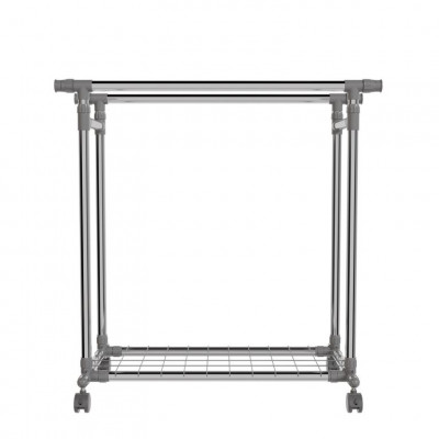 Kovový stojan na oblečenie na kolieskach, 2 tyče + police