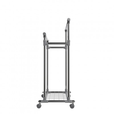 Kovový stojan na oblečenie na kolieskach, 2 tyče + police