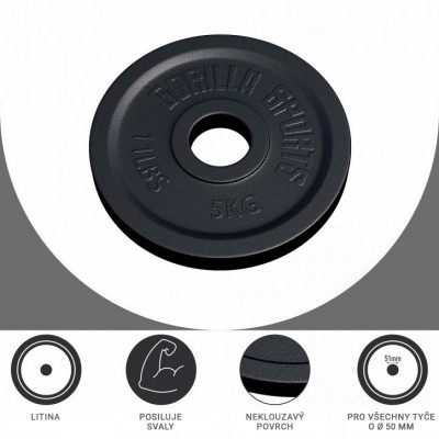 Gorilla Sports Záťažový kotúč 50/51 mm, liatina, 5 kg