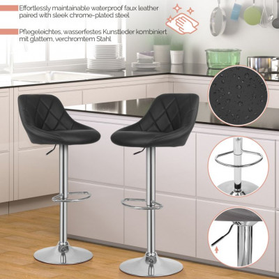 MIADOMODO Barová stolička 2ks, bez podrúčky, čierna