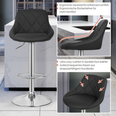 MIADOMODO Barová stolička 2ks, bez podrúčky, čierna