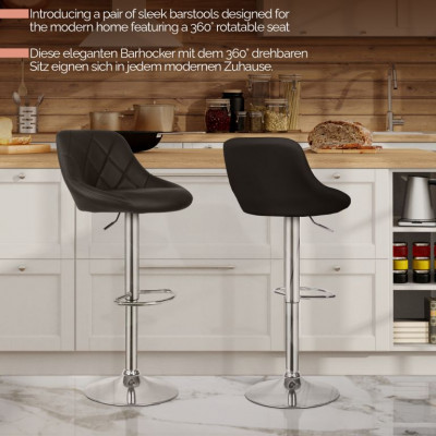 MIADOMODO Barová stolička 2ks, bez podrúčky, čierna