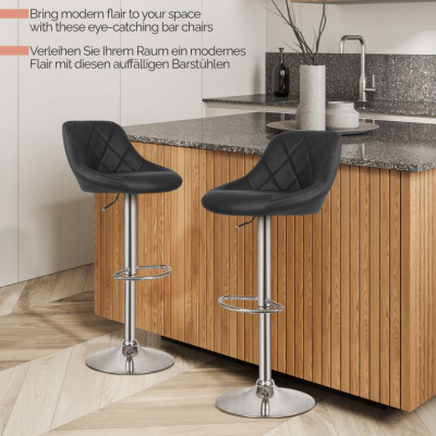MIADOMODO Barová stolička 2ks, bez podrúčky, čierna