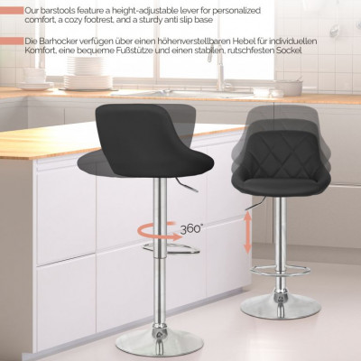 MIADOMODO Barová stolička 2ks, bez podrúčky, čierna