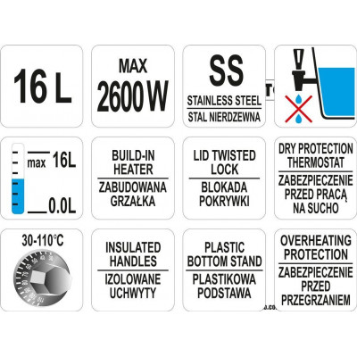 YATO Varný termos 2600 W, 16 L, plastové úchyty