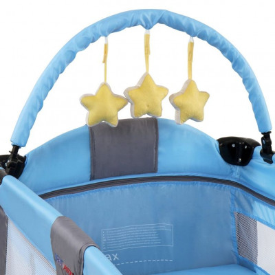 Cestovná postieľka s prebaľovacím pultom, modrá/sivá