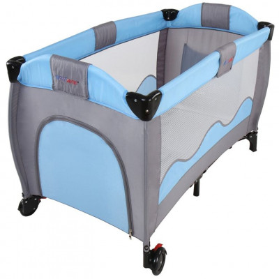 Cestovná postieľka s prebaľovacím pultom, modrá/sivá