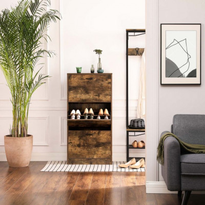 Skriňa na topánky s 3 otočnými dvierkami, rustikálna hnedá