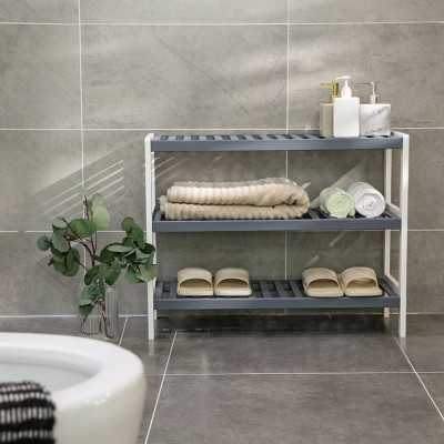 Bambusová botník, 3 police, biela/sivá, 70x26x55 cm