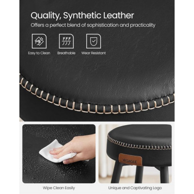 Sada 2 barových stoličiek, čierna koženka, kovové nohy