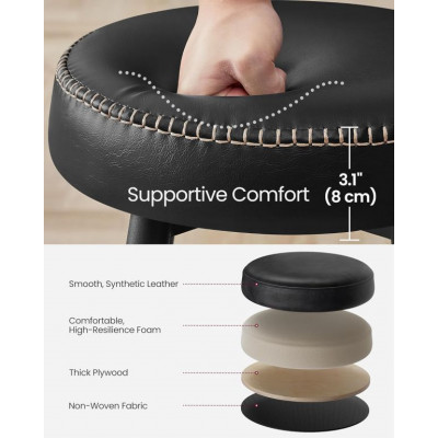 Sada 2 barových stoličiek, čierna koženka, kovové nohy