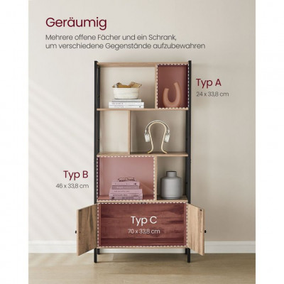 Priemyselná knižnica s dvierkami a 4 policami, dub/čierna