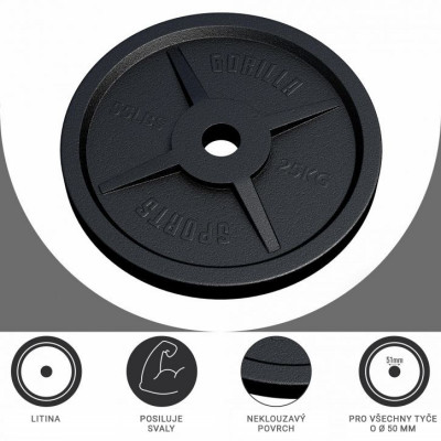 Gorilla Sports Záťažový kotúč 50/51 mm, liatina, 25 kg