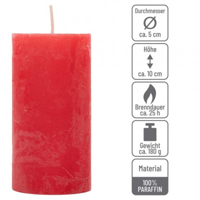 Červená parafínová sviečka, rustikálna, 10 cm, 8 ks