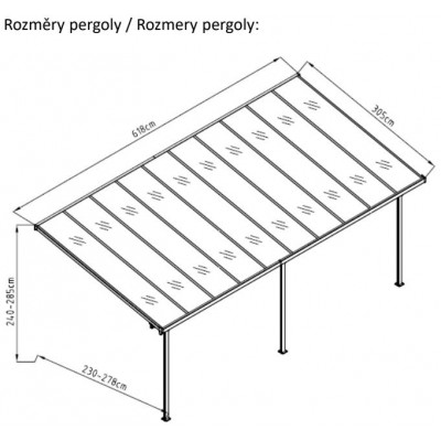 Veľká záhradná hliníková pergola BRUCE J, 618 x 305 cm