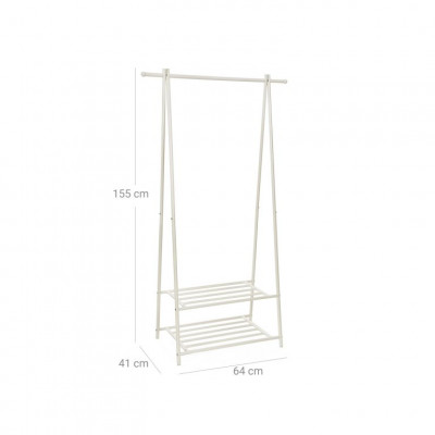 Kovový vešiak na oblečenie s dvoma policami na topánky