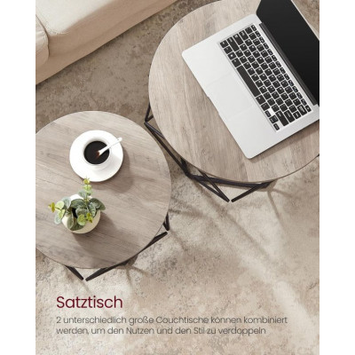 Sada 2 konferenčných stolíkov, industriálny štýl,svetlohnedá