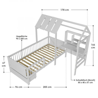 Biela detská posteľ domček s úložným priestorom a stolom