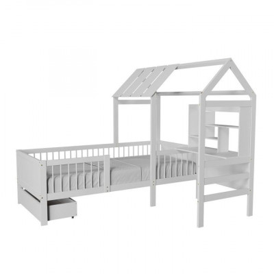 Biela detská posteľ domček s úložným priestorom a stolom
