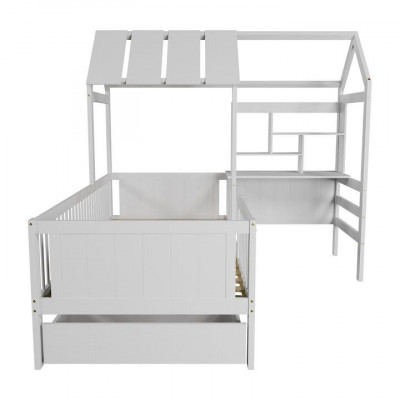 Biela detská posteľ domček s úložným priestorom a stolom