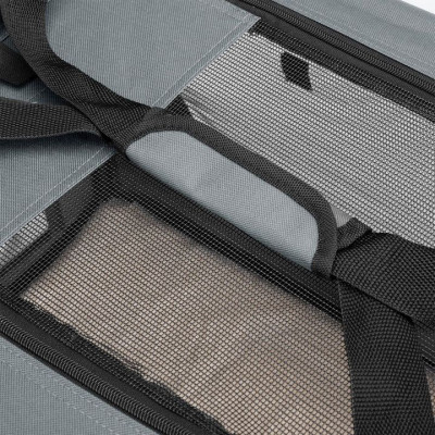 Skladací prepravný box pre psov, sivý, s posteľou, veľkosť S