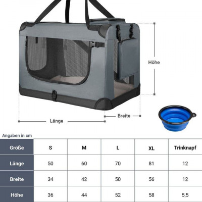 Skladací prepravný box pre psov, sivý, s posteľou, veľkosť S