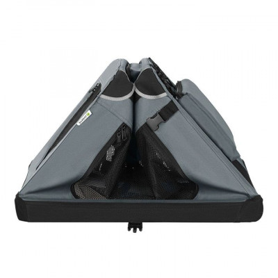 Skladací prepravný box pre psov, sivý, s posteľou, veľkosť M