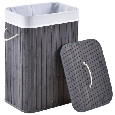 Bambusový košík na bielizeň s vekom, 72 l, sivý