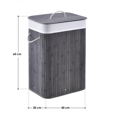 Bambusový košík na bielizeň s vekom, 72 l, sivý