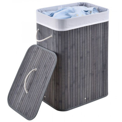 Bambusový košík na bielizeň s vekom, 72 l, sivý