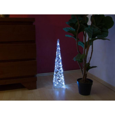 Vianočný akrylový ihlan 60 cm - studeno biely, na batérie