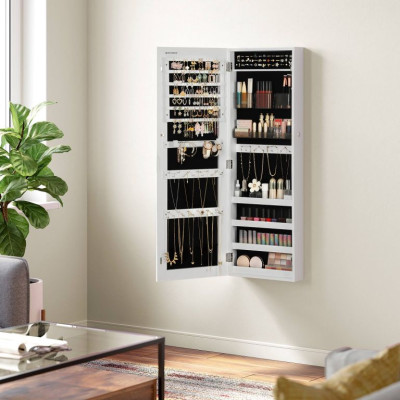 Závesná šperkovnica s veľkým zrkadlom, 2 v 1, biela