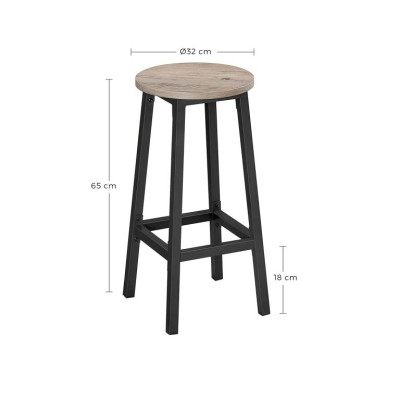 Barové stoličky 65 cm, sada 2 ks, priemyselná greige/čierna