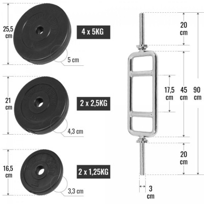 Gorilla Sports Tricepsová sada činiek, 35 kg