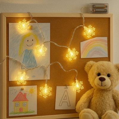 Vianočná reťaz - snehové vločky, teple biele, 20 LED